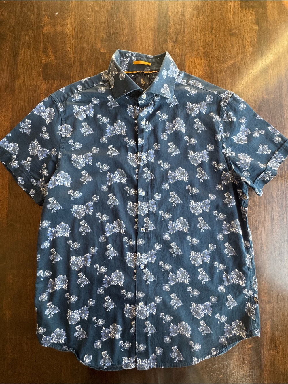 Denim & Flower Men's Navy Blue Floral Short-Sleeve Slim Fit Button-Up Shirt Sz M